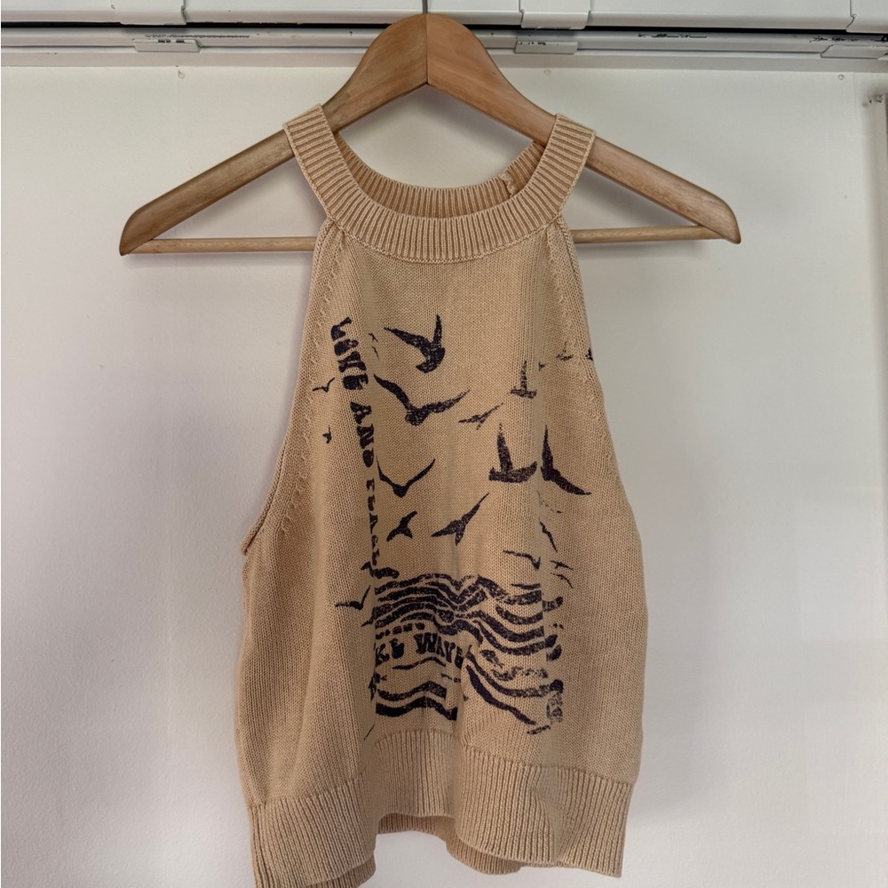 Pilcro Knit Halter Top with Bird Print